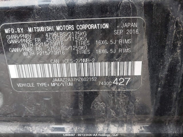 Aukcja sprzedaży 2017 Mitsubishi Outlander Es, vin: JA4AZ2A37HZ602152, numer aukcji: 12606567