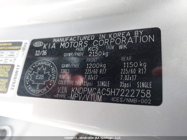 12606572 :رقم المزاد ، KNDPMCAC5H7222758 vin ، 2017 Kia Sportage Lx مزاد بيع