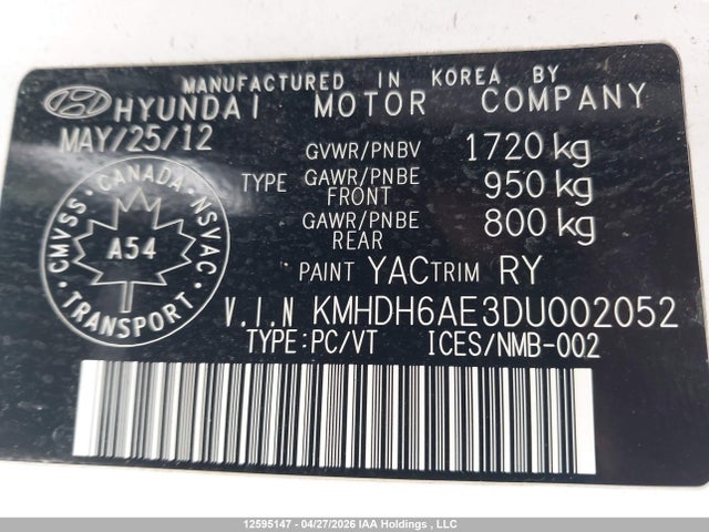 Продаж на аукціоні авто 2013 Hyundai Elantra Se, vin: KMHDH6AE3DU002052, номер лоту: 12595147