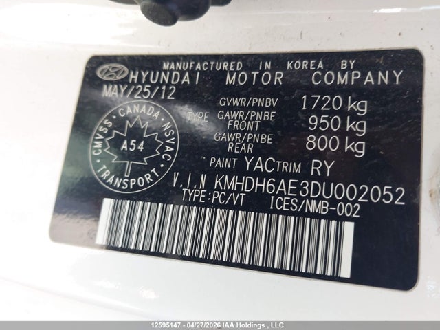 Продаж на аукціоні авто 2013 Hyundai Elantra Se, vin: KMHDH6AE3DU002052, номер лоту: 12595147