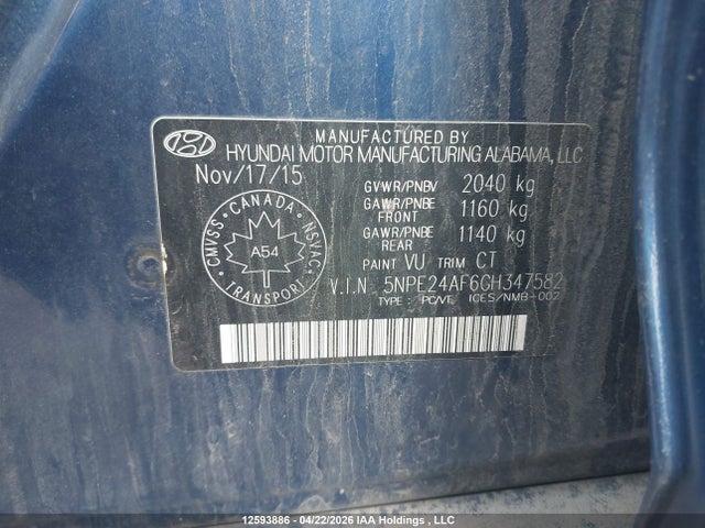 5NPE24AF6GH347582 Hyundai SONATA GL