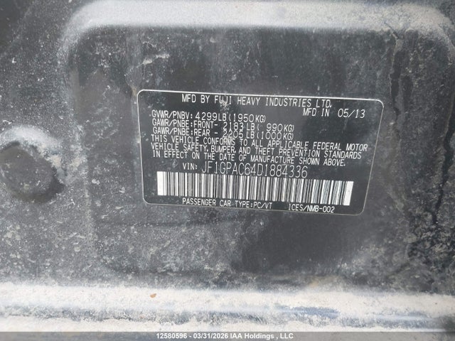 Aukcja sprzedaży 2013 Subaru Impreza 2.0i Touring Package, vin: JF1GPAC64D1884336, numer aukcji: 12580596