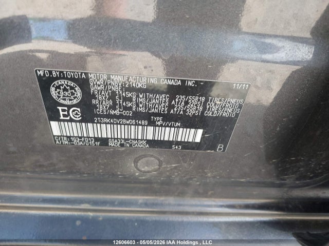 12606603 :رقم المزاد ، 2T3RK4DV2BW061489 vin ، 2011 Toyota Rav4 Sport مزاد بيع