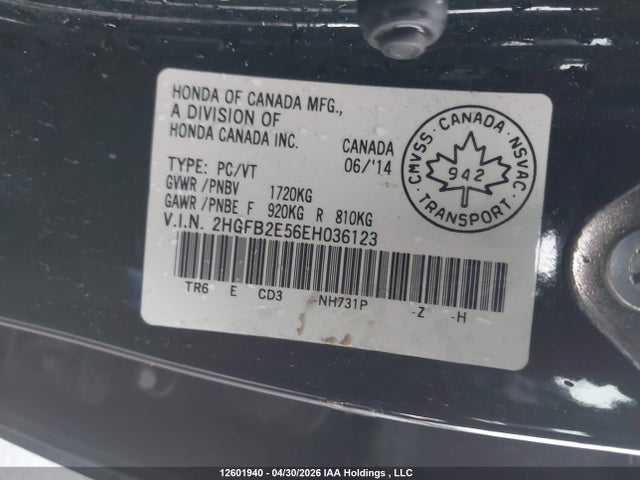 Aukcja sprzedaży 2014 Honda Civic Ex, vin: 2HGFB2E56EH036123, numer aukcji: 12601940
