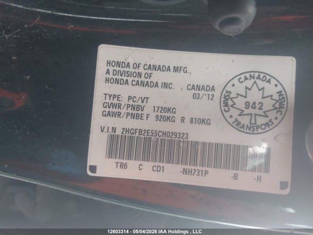 Aukcja sprzedaży 2012 Honda Civic Ex, vin: 2HGFB2E55CH029323, numer aukcji: 12603314