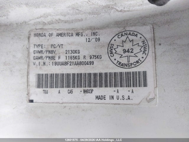 Продажа на аукционе авто 2010 Acura Tl, vin: 19UUA8F21AA800499, номер лота: 12601575