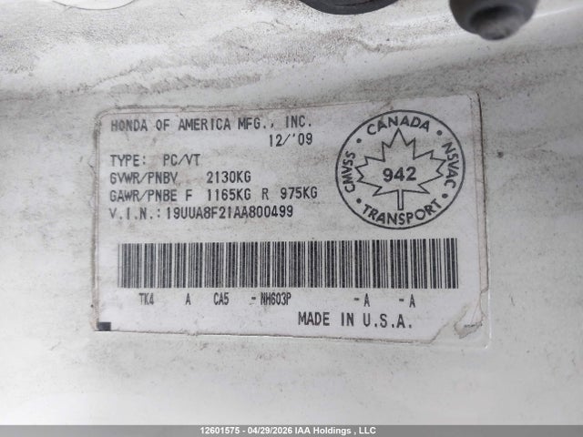 Продажа на аукционе авто 2010 Acura Tl, vin: 19UUA8F21AA800499, номер лота: 12601575