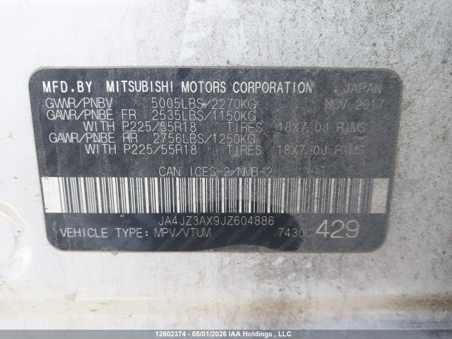 JA4JZ3AX9JZ604886 Mitsubishi Outlander Se/se Anniversary Edition