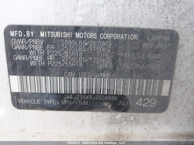 JA4JZ3AX9JZ604886 Mitsubishi Outlander Se/se Anniversary Edition