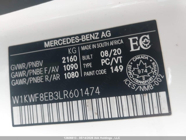 Продаж на аукціоні авто 2020 Mercedes-benz C 300 4matic, vin: W1KWF8EB3LR601474, номер лоту: 12606613