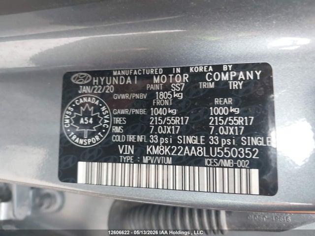 Продажа на аукционе авто 2020 Hyundai Kona Preferred, vin: KM8K22AA8LU550352, номер лота: 12606622