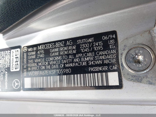 12606630 :رقم المزاد ، WDBFA67EXSF105980 vin ، 1995 Mercedes-benz Sl 500 مزاد بيع