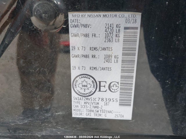 5N1AT2MV5JC783955 Nissan Rogue Sv/sl
