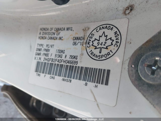 Продаж на аукціоні авто 2015 Honda Civic, vin: 2HGFB2F40FH046699, номер лоту: 12606654
