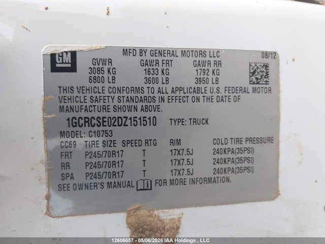 Продажа на аукционе авто 2013 Chevrolet Silverado 1500 Lt, vin: 1GCRCSE02DZ151510, номер лота: 12606657