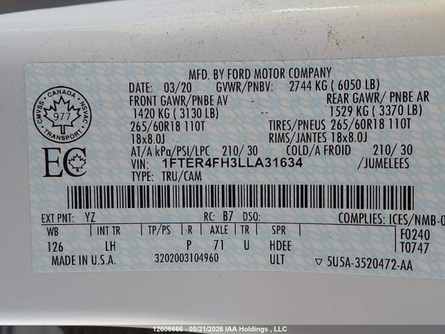 1FTER4FH3LLA31634 Ford Ranger Xl/xlt/lariat