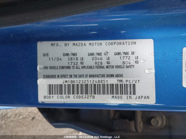 Aukcja sprzedaży 2005 Mazda 3 S, vin: JM1BK123251248851, numer aukcji: 12606669