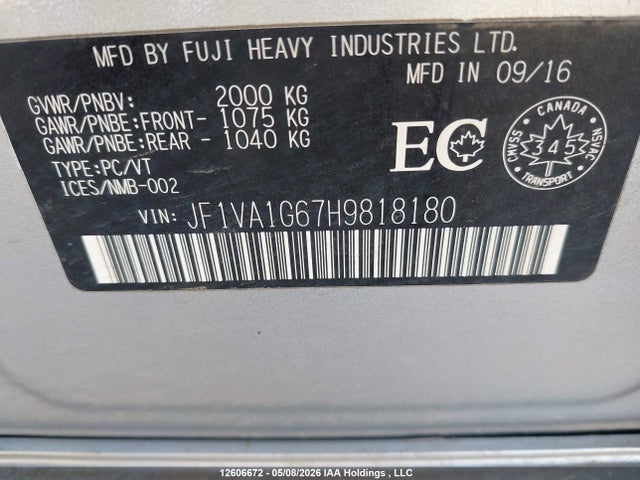 Aukcja sprzedaży 2017 Subaru Wrx Limited, vin: JF1VA1G67H9818180, numer aukcji: 12606672