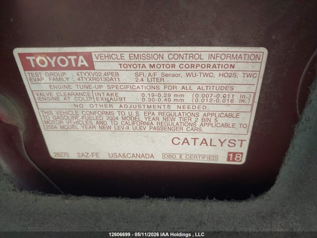12606699 :رقم المزاد ، 4T1BE32K34U333796 vin ، 2004 Toyota Camry Le/xle/se مزاد بيع