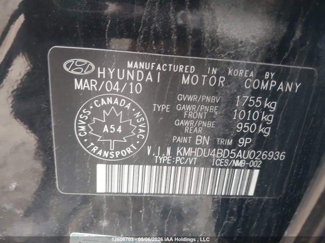 2010 Hyundai Elantra Blue/gls/se მანქანა იყიდება აუქციონზე, vin: KMHDU4BD5AU026936, აუქციონის ნომერი: 12606703