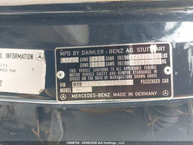 Aukcja sprzedaży 1982 Mercedes-benz 300 Dt, vin: WDBAB33A2CB009035, numer aukcji: 12606704