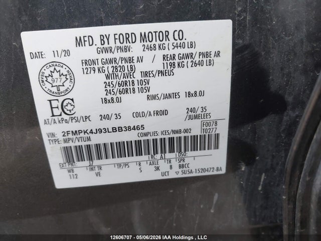 Ford EDGE SEL 2020 2FMPK4J93LBB38465 Image 9