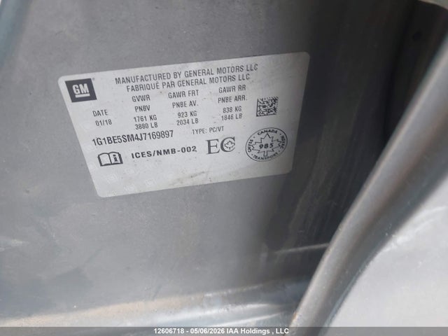 Aukcja sprzedaży 2018 Chevrolet Cruze Lt, vin: 1G1BE5SM4J7169897, numer aukcji: 12606718