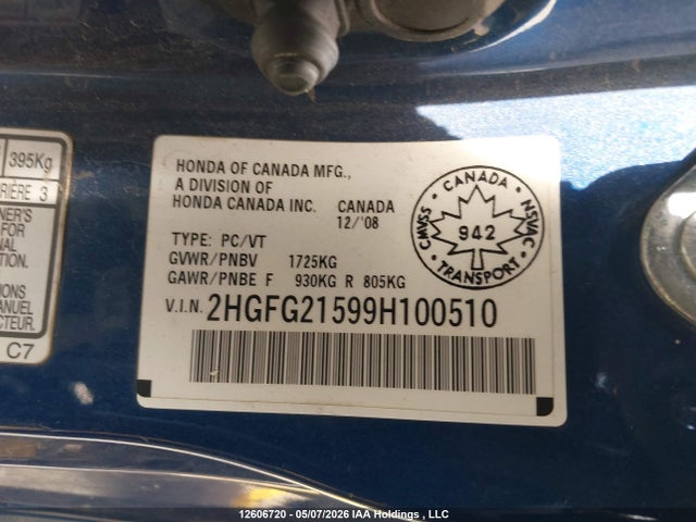 Продажа на аукционе авто 2009 Honda Civic, vin: 2HGFG21599H100510, номер лота: 12606720