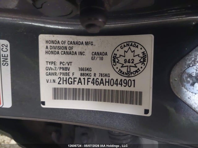 Продаж на аукціоні авто 2010 Honda Civic Dx-g, vin: 2HGFA1F46AH044901, номер лоту: 12606724
