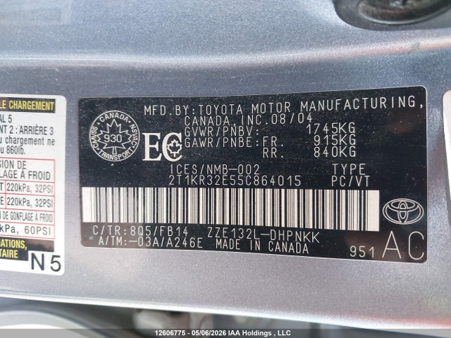 12606775 :رقم المزاد ، 2T1KR32E55C864015 vin ، 2005 Toyota Corolla Matrix Xr مزاد بيع