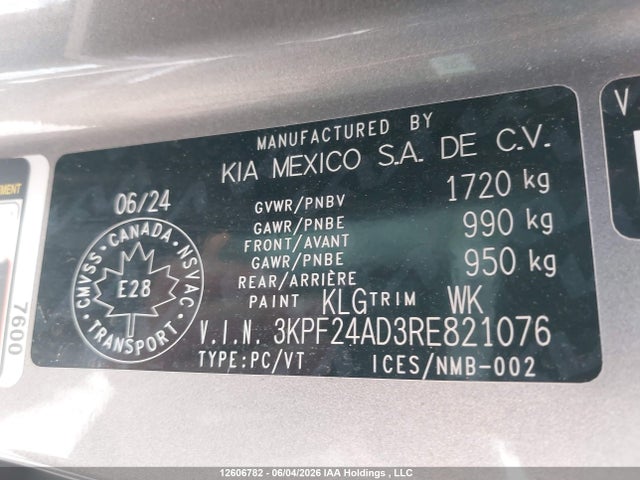 2024 Kia Forte Lx/lxs მანქანა იყიდება აუქციონზე, vin: 3KPF24AD3RE821076, აუქციონის ნომერი: 12606782