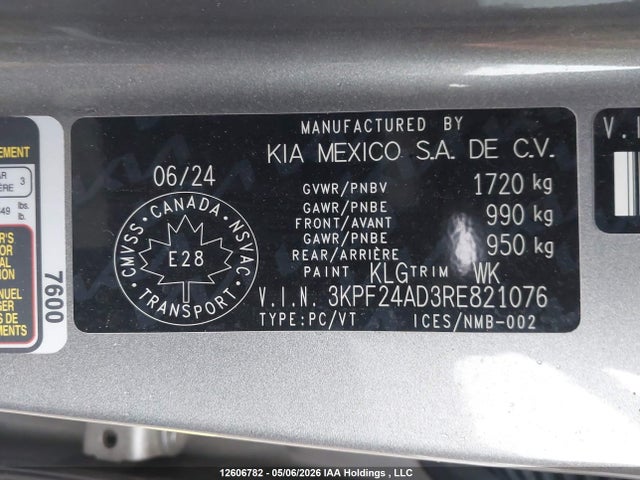 2024 Kia Forte Lx/lxs მანქანა იყიდება აუქციონზე, vin: 3KPF24AD3RE821076, აუქციონის ნომერი: 12606782