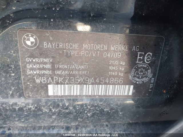 12594144 :رقم المزاد ، WBAPK735X9A454866 vin ، 2009 Bmw 328 Xi مزاد بيع