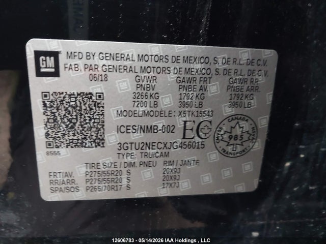 Aukcja sprzedaży 2018 Gmc Sierra K1500 Slt, vin: 3GTU2NECXJG456015, numer aukcji: 12606783