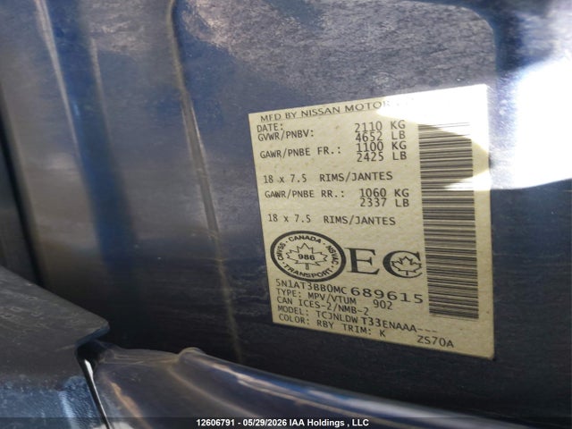 12606791 :رقم المزاد ، 5N1AT3BB0MC689615 vin ، 2021 Nissan Rogue Sv مزاد بيع