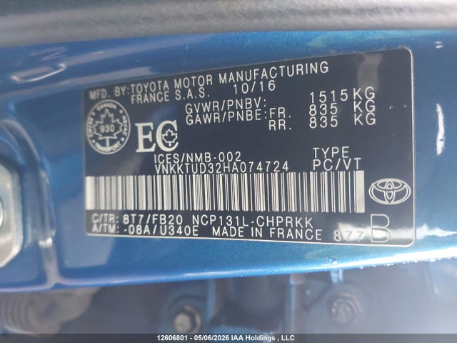 VNKKTUD32HA074724 Toyota YARIS LE