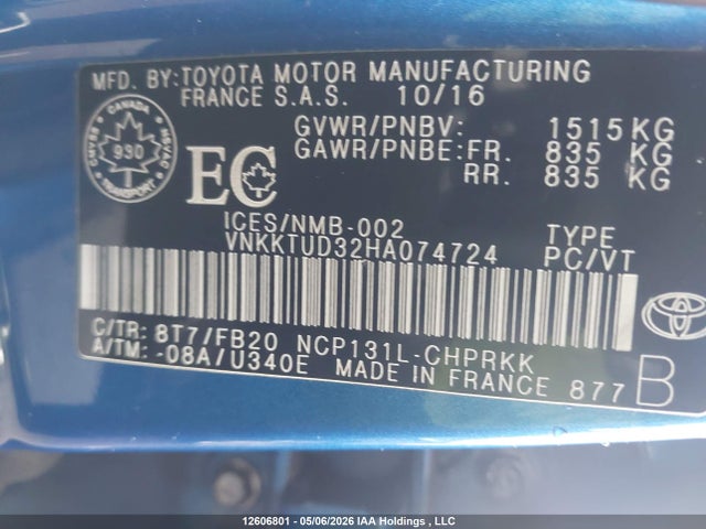VNKKTUD32HA074724 Toyota YARIS LE