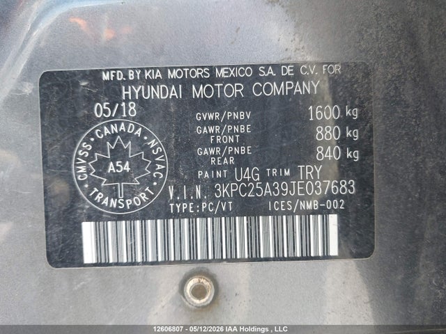 2018 Hyundai Accent Gl მანქანა იყიდება აუქციონზე, vin: 3KPC25A39JE037683, აუქციონის ნომერი: 12606807
