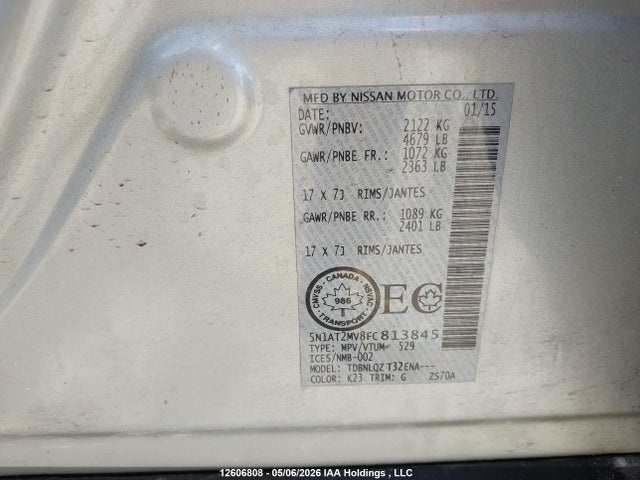 2015 Nissan Rogue S/sl/sv მანქანა იყიდება აუქციონზე, vin: 5N1AT2MV8FC813845, აუქციონის ნომერი: 12606808