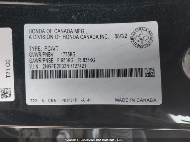 2HGFE2F33NH127421 Honda Civic