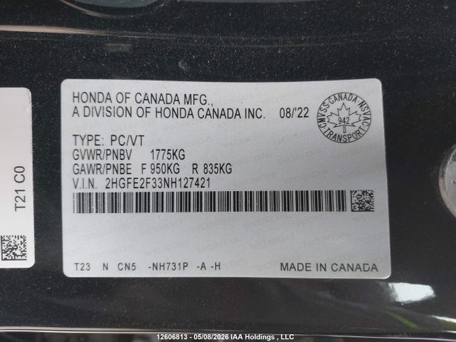 2HGFE2F33NH127421 Honda Civic