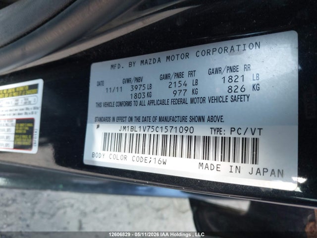 Aukcja sprzedaży 2012 Mazda Mazda3, vin: JM1BL1V75C1571090, numer aukcji: 12606829