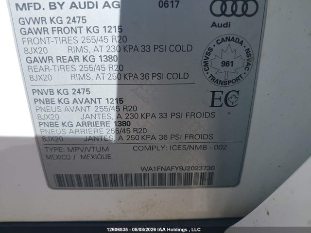 12606835 :رقم المزاد ، WA1FNAFY9J2023730 vin ، 2018 Audi Q5 Technik S-line مزاد بيع