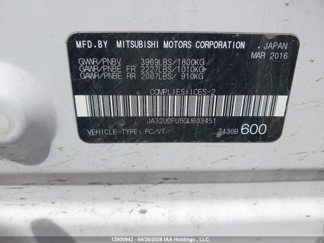 JA32U2FU5GU603451 Mitsubishi Lancer Es/se Ltd