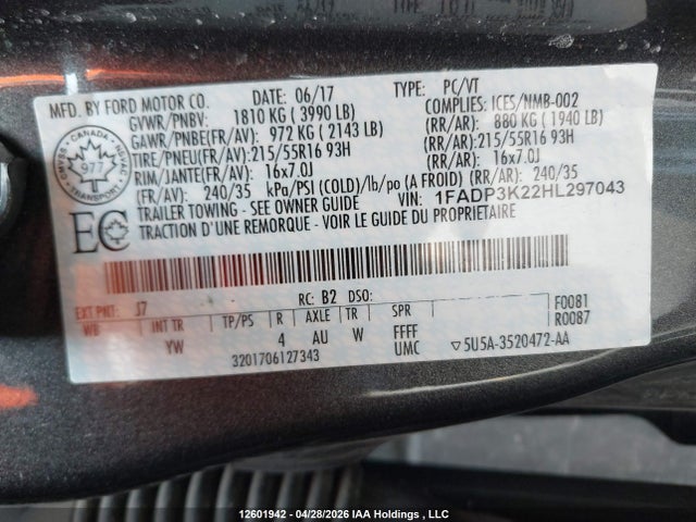 1FADP3K22HL297043 Ford FOCUS SE