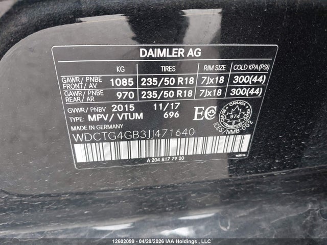 WDCTG4GB3JJ471640 Mercedes-Benz Gla 250 4matic