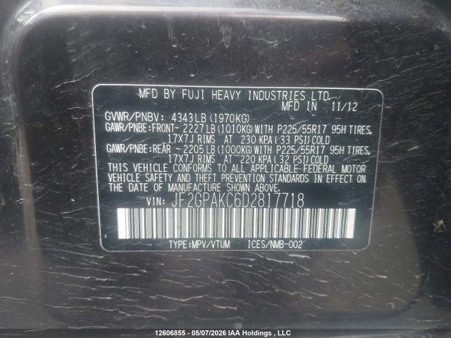 Aukcja sprzedaży 2013 Subaru Xv Crosstrek Limited Package, vin: JF2GPAKC6D2817718, numer aukcji: 12606855