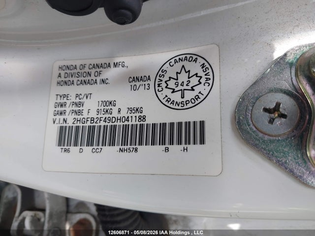 Aukcja sprzedaży 2013 Honda Civic, vin: 2HGFB2F49DH041188, numer aukcji: 12606871