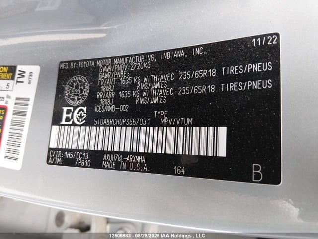 5TDABRCH0PS567031 Toyota Highlander Hybrid Xle