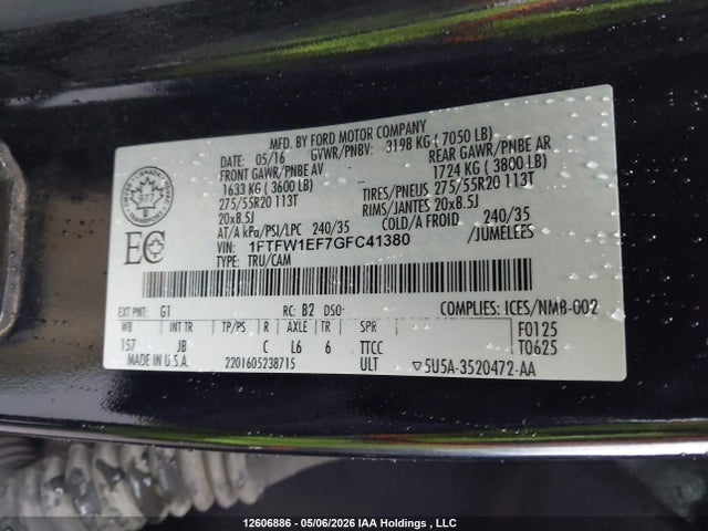Продажа на аукционе авто 2016 Ford F150 Supercrew, vin: 1FTFW1EF7GFC41380, номер лота: 12606886